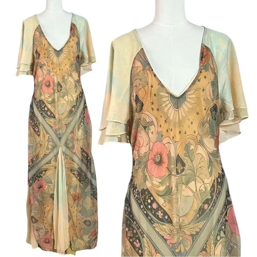 Free People Bohemian Witchy Celestial Nights Maxi Dress in Fairy Combo Large - Picture 8 of 15